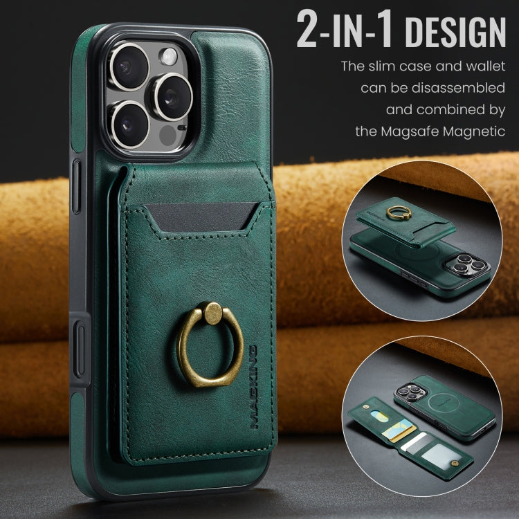 For iPhone 16 Pro MAGKING K1 MagSafe Detachable Wallet RFID Back Cover Phone Case(Green)