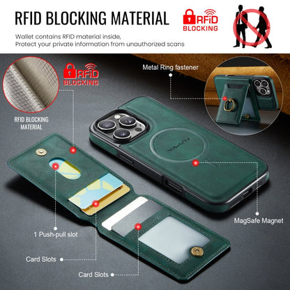 For iPhone 16 Pro MAGKING K1 MagSafe Detachable Wallet RFID Back Cover Phone Case(Green)