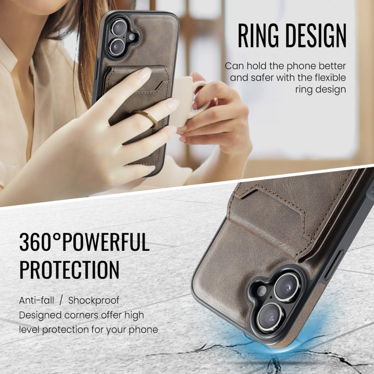 Pour iPhone 16 Plus MAGKING K1 Étui Téléphone avec Housse Arrière Portefeuille Détachable MagSafe RFID (Café)