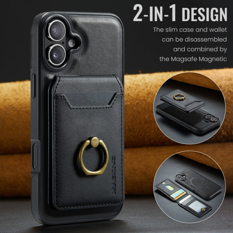 For iPhone 16 Plus MAGKING K1 MagSafe Detachable Wallet RFID Back Cover Phone Case(Black)