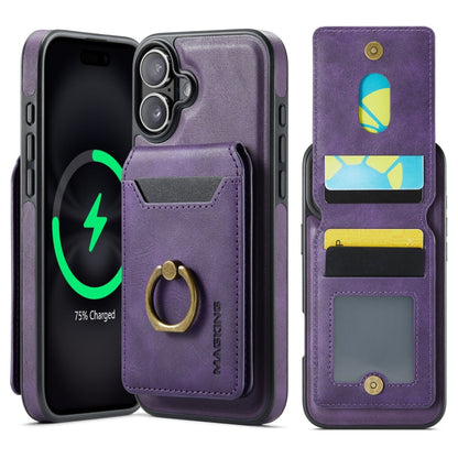 For iPhone 16 Plus MAGKING K1 MagSafe Detachable Wallet RFID Back Cover Phone Case(Purple)
