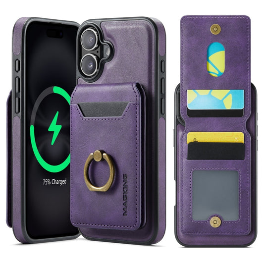 For iPhone 16 Plus MAGKING K1 MagSafe Detachable Wallet RFID Back Cover Phone Case(Purple)