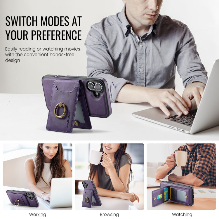 For iPhone 16 Plus MAGKING K1 MagSafe Detachable Wallet RFID Back Cover Phone Case(Purple)