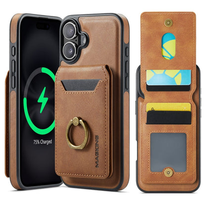 For iPhone 16 Plus MAGKING K1 MagSafe Detachable Wallet RFID Back Cover Phone Case(Brown)