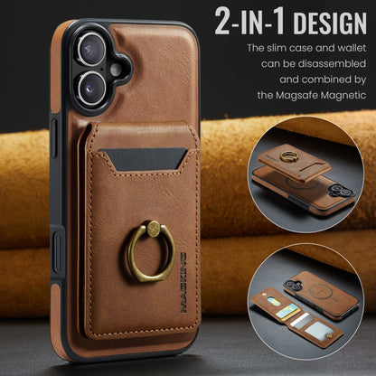 For iPhone 16 Plus MAGKING K1 MagSafe Detachable Wallet RFID Back Cover Phone Case(Brown)