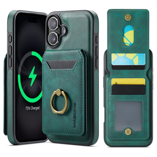 For iPhone 16 Plus MAGKING K1 MagSafe Detachable Wallet RFID Back Cover Phone Case(Green)