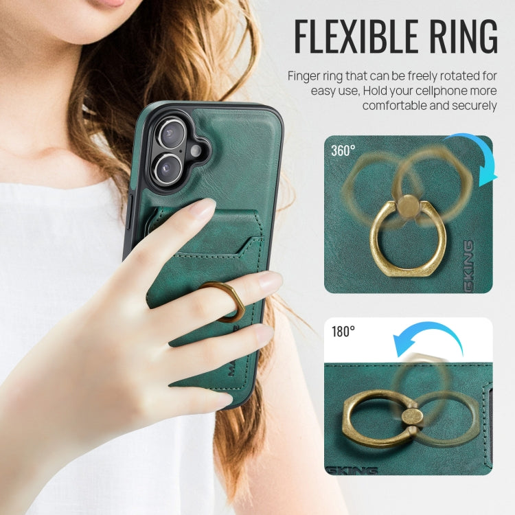 For iPhone 16 Plus MAGKING K1 MagSafe Detachable Wallet RFID Back Cover Phone Case(Green)