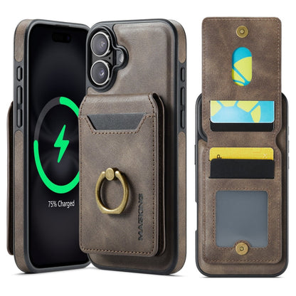 For iPhone 16 MAGKING K1 MagSafe Detachable Wallet RFID Back Cover Phone Case(Coffee)