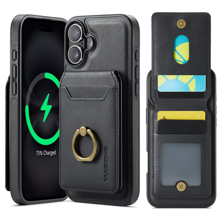 For iPhone 16 MAGKING K1 MagSafe Detachable Wallet RFID Back Cover Phone Case(Black)