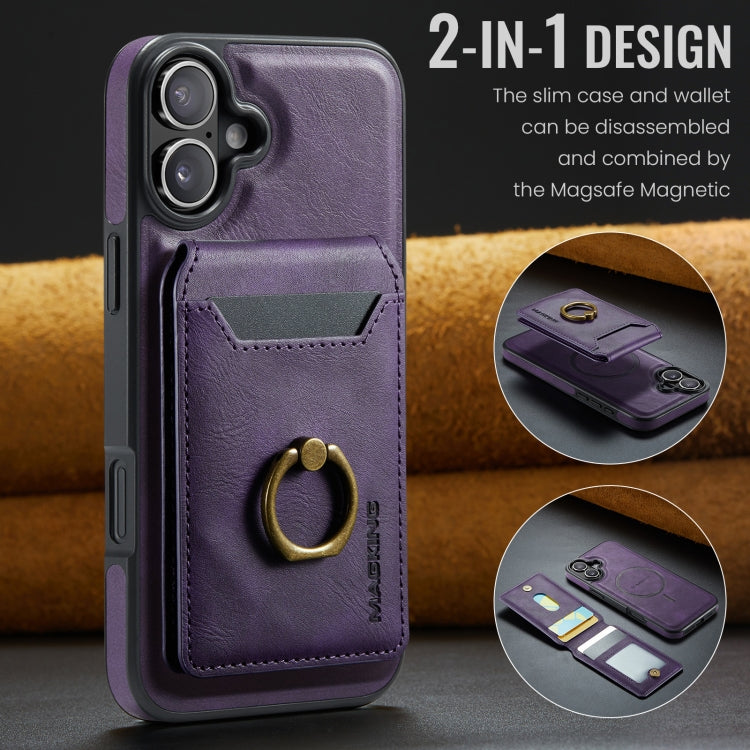 For iPhone 16 MAGKING K1 MagSafe Detachable Wallet RFID Back Cover Phone Case(Purple)