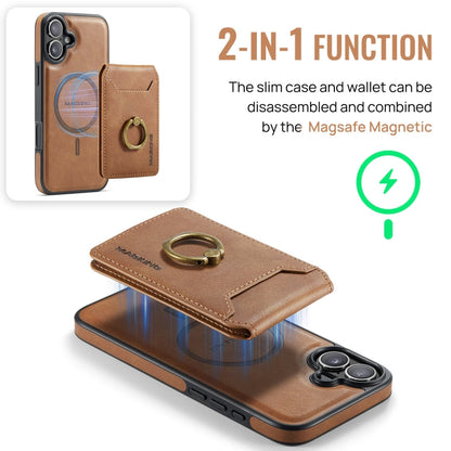 For iPhone 16 MAGKING K1 MagSafe Detachable Wallet RFID Back Cover Phone Case(Brown)