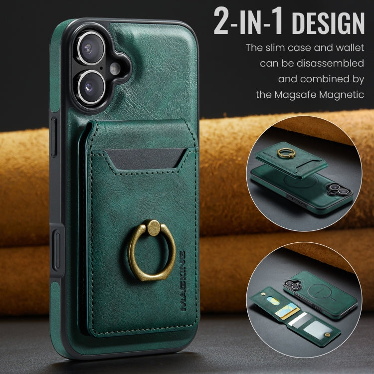 For iPhone 16 MAGKING K1 MagSafe Detachable Wallet RFID Back Cover Phone Case(Green)