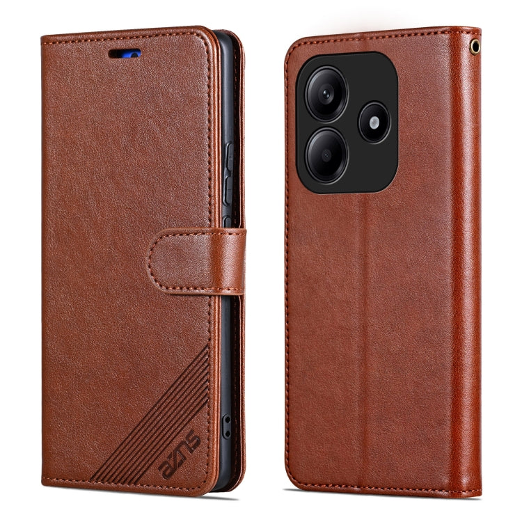 For Redmi Note 14 5G AZNS Sheepskin Texture Flip Leather Phone Case(Brown)