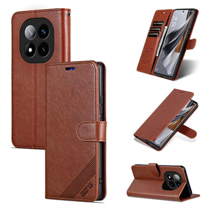 For Redmi Note 14 Pro 5G AZNS Sheepskin Texture Flip Leather Phone Case(Brown)