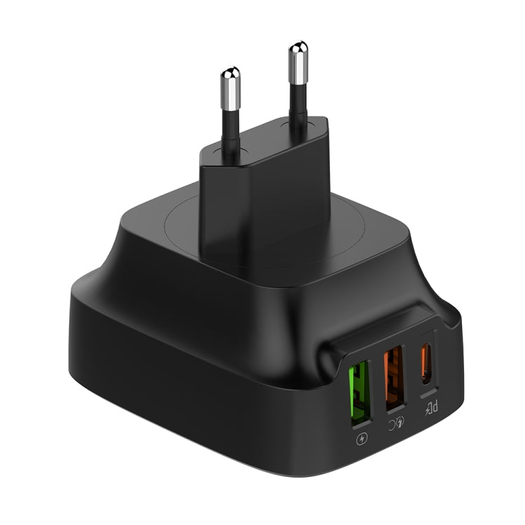 LDNIO Q334 32W Type-C + Dual USB Port Charger with 1m Micro USB Data Cable, Plug Type:EU Plug(Black)