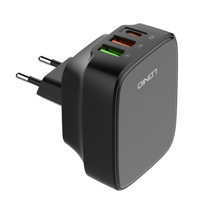 LDNIO Q334 32W Type-C + Dual USB Port Charger with 1m Micro USB Data Cable, Plug Type:EU Plug(Black)