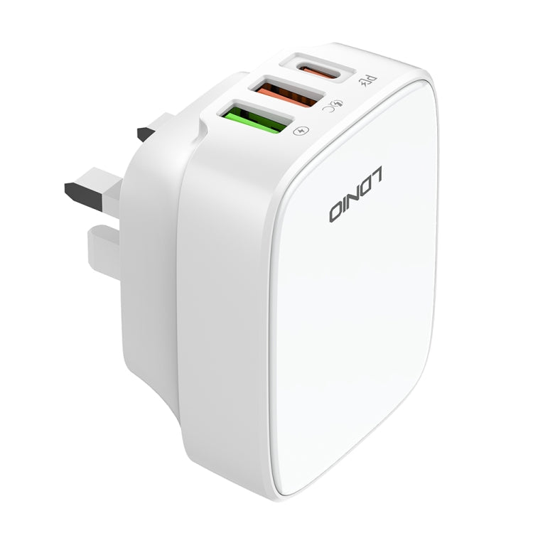LDNIO Q334 32W Type-C + Dual USB Port Charger with 1m 8 Pin Data Cable, Plug Type:UK Plug(White)