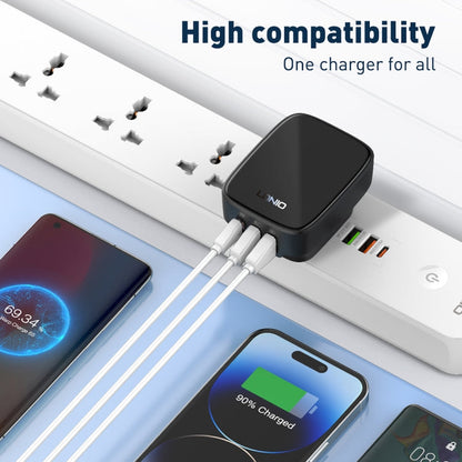 LDNIO Q334 32W Type-C + Dual USB Port Charger with 1m 8 Pin Data Cable, Plug Type:UK Plug(Black)
