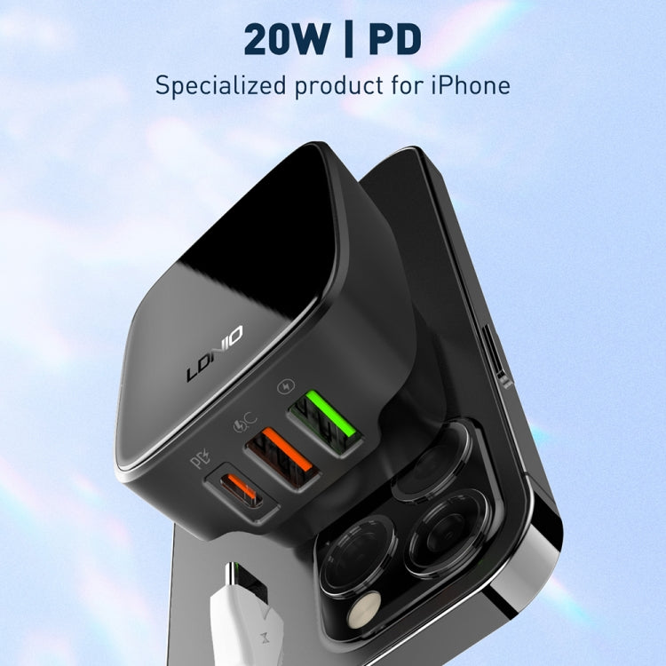 LDNIO Q334 32W Type-C + Dual USB Port Charger with 1m 8 Pin Data Cable, Plug Type:UK Plug(Black)