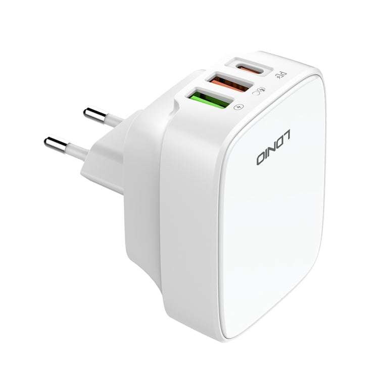 LDNIO Q334 32W Type-C + Dual USB Port Charger with 1m USB-C / Type-C Data Cable, Plug Type:EU Plug(White)