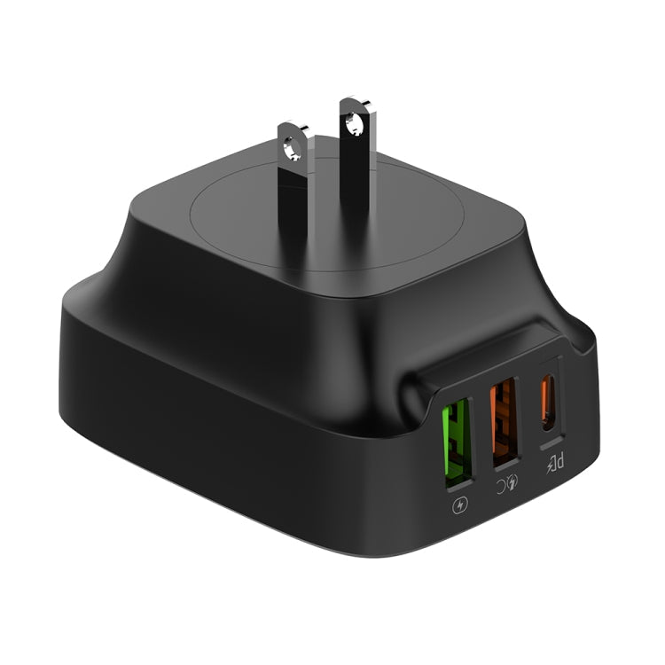 LDNIO Q334 32W Type-C + Dual USB Port Charger with 1m USB-C / Type-C to 8 Pin Data Cable, Plug Type:US Plug(Black)
