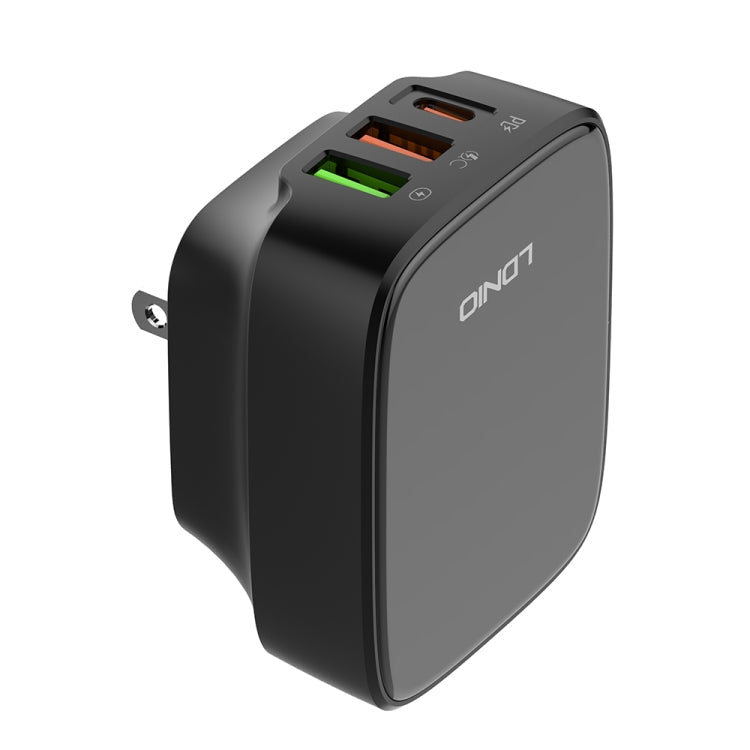 LDNIO Q334 32W Type-C + Dual USB Port Charger with 1m USB-C / Type-C to 8 Pin Data Cable, Plug Type:US Plug(Black)