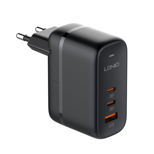 Chargeur LDNIO Q366 65W USB + double port Type-C avec câble de données USB-C / Type-C vers USB-C / Type-C de 1m, Type de prise : prise UE (noir)