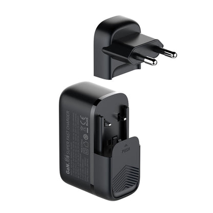 LDNIO Q366 65W USB + Dual Type-C Port Charger with 1m USB-C / Type-C to USB-C / Type-C Data Cable, Plug Type:EU Plug(Black)