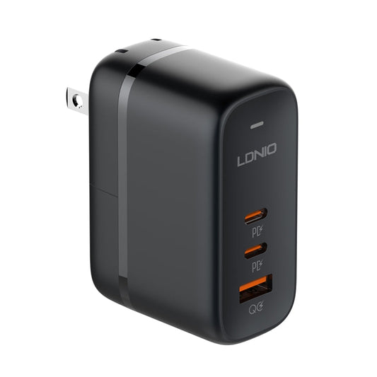 Chargeur LDNIO Q366 65W USB + double port Type-C avec câble de données USB-C / Type-C vers USB-C / Type-C de 1m, Type de prise : prise US (noir)