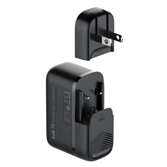 Chargeur LDNIO Q366 65W USB + double port Type-C avec câble de données USB-C / Type-C vers USB-C / Type-C de 1m, Type de prise : prise US (noir)