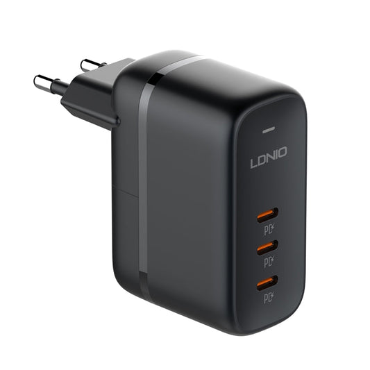 LDNIO Q367 Chargeur 65W GaN 3 x USB-C / Type-C avec câble de données 1m USB-C / Type-C vers USB-C / Type-C, Type de prise : prise UE (Noir)