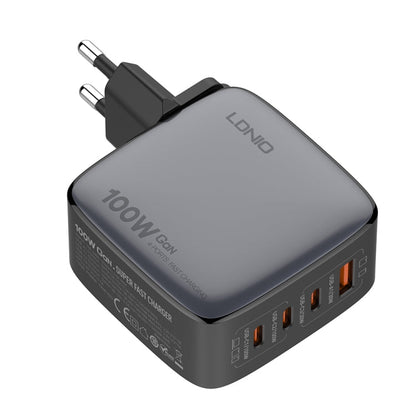 LDNIO Q408 100W GaN USB+3 USB-C / Type-C Interface Charger with 1m 100W USB-C / Type-C to USB-C / Type-C Data Cable, Plug Type:EU Plug(Black)