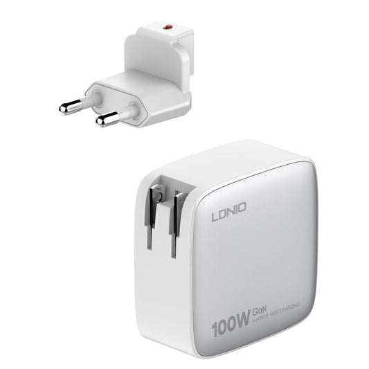 Chargeur GaN USB+3 USB-C / Type-C LDNIO Q408 100W avec câble de données USB-C / Type-C vers USB-C / Type-C de 1m 100W, Type de prise : Prise EU (Blanc)