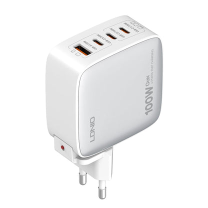 LDNIO Q408 100W GaN USB+3 USB-C / Type-C Interface Charger with 1m 100W USB-C / Type-C to USB-C / Type-C Data Cable, Plug Type:EU Plug(White)
