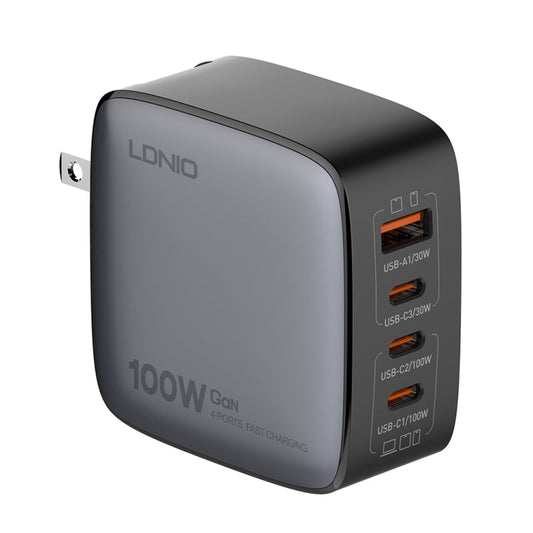 Chargeur LDNIO Q408 100W GaN USB+3 USB-C / Type-C avec câble de données 1m 100W USB-C / Type-C vers USB-C / Type-C, Type de prise:Prise US (Noir)