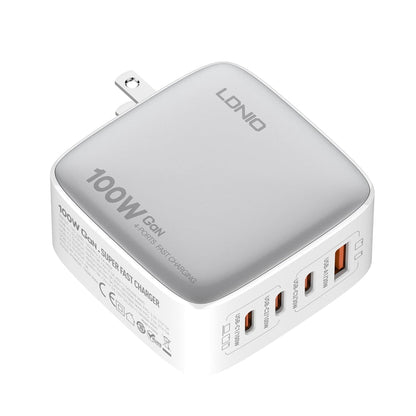 LDNIO Q408 100W GaN USB+3 USB-C / Type-C Interface Charger with 1m 100W USB-C / Type-C to USB-C / Type-C Data Cable, Plug Type:US Plug(White)