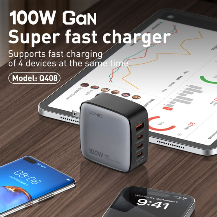 LDNIO Q408 100W GaN USB+3 USB-C / Type-C Interface Charger with 1m 100W USB-C / Type-C to USB-C / Type-C Data Cable, Plug Type:EU Plug(White)