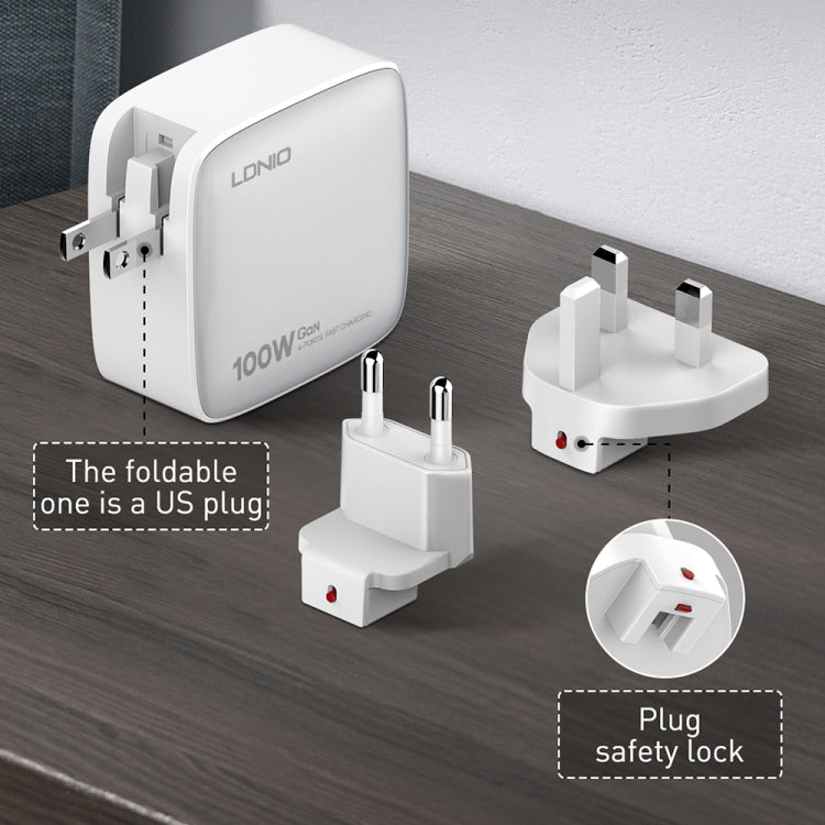 LDNIO Q408 100W GaN USB+3 USB-C / Type-C Interface Charger with 1m 100W USB-C / Type-C to USB-C / Type-C Data Cable, Plug Type:EU Plug(White)