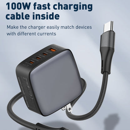 LDNIO Q408 100W GaN USB+3 USB-C / Type-C Interface Charger with 1m 100W USB-C / Type-C to USB-C / Type-C Data Cable, Plug Type:EU Plug(White)