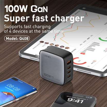 LDNIO Q408 100W GaN USB+3 USB-C / Type-C Interface Charger with 1m 100W USB-C / Type-C to USB-C / Type-C Data Cable, Plug Type:EU Plug(Black)