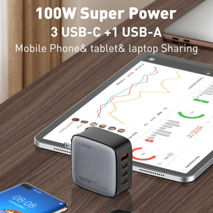 LDNIO Q408 100W GaN USB+3 USB-C / Type-C Interface Charger with 1m 100W USB-C / Type-C to USB-C / Type-C Data Cable, Plug Type:EU Plug(White)