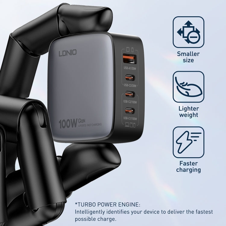 LDNIO Q408 100W GaN USB+3 USB-C / Type-C Interface Charger with 1m 100W USB-C / Type-C to USB-C / Type-C Data Cable, Plug Type:EU Plug(White)