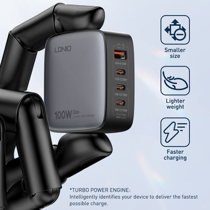 LDNIO Q408 100W GaN USB+3 USB-C / Type-C Interface Charger with 1m 100W USB-C / Type-C to USB-C / Type-C Data Cable, Plug Type:EU Plug(White)