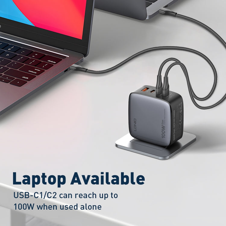 LDNIO Q408 100W GaN USB+3 USB-C / Type-C Interface Charger with 1m 100W USB-C / Type-C to USB-C / Type-C Data Cable, Plug Type:EU Plug(White)