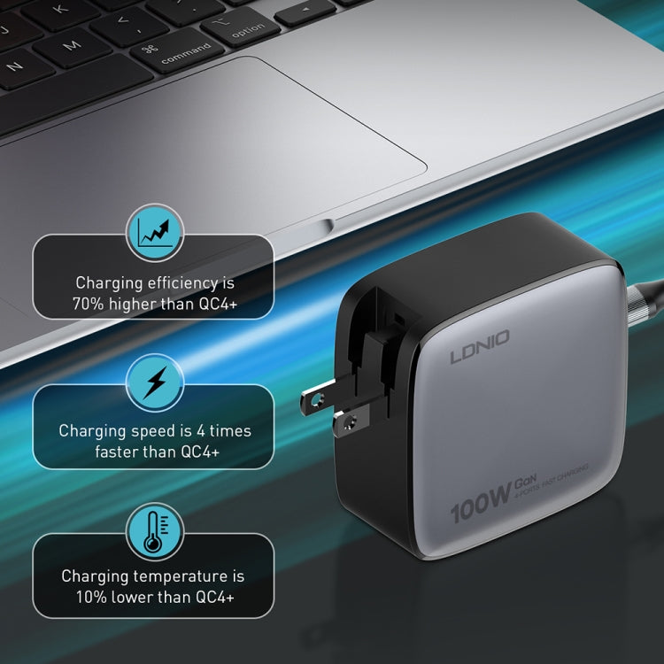 LDNIO Q408 100W GaN USB+3 USB-C / Type-C Interface Charger with 1m 100W USB-C / Type-C to USB-C / Type-C Data Cable, Plug Type:EU Plug(White)