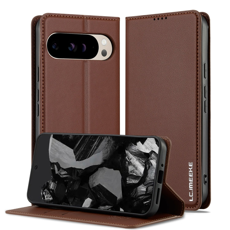 Pour Google Pixel 9 Pro / 9 LC.IMEEKE Série L1 Étui de téléphone en PU texturé givré (Marron)