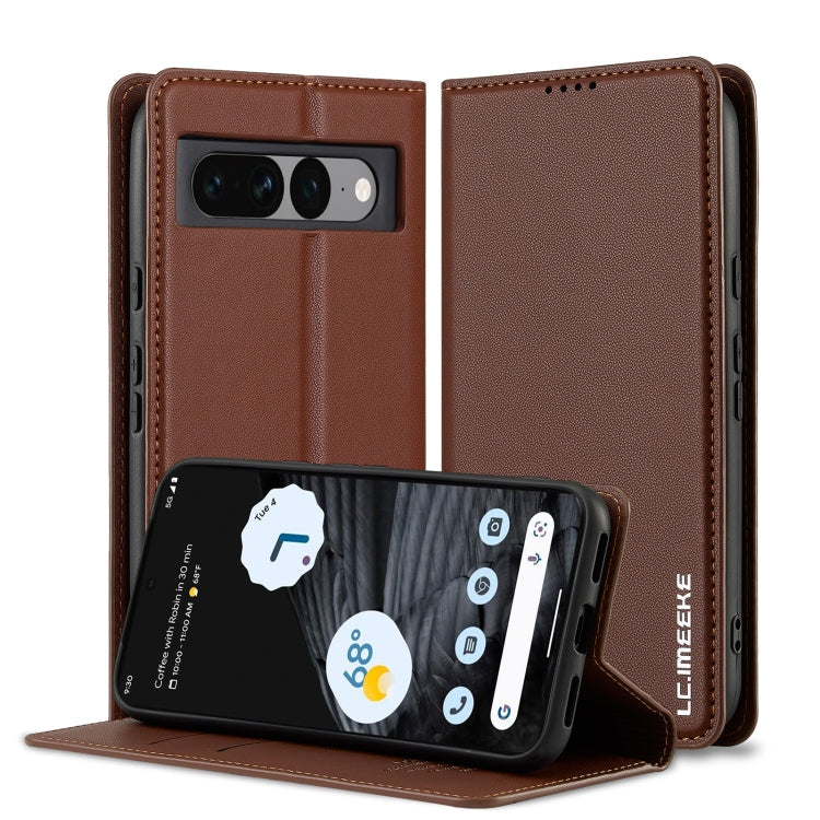 Pour Google Pixel 7 Pro 5G Étui de téléphone en PU texturé givré fin de la série LC.IMEEKE L1 (Marron)
