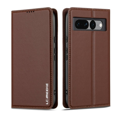 Pour Google Pixel 7 Pro 5G Étui de téléphone en PU texturé givré fin de la série LC.IMEEKE L1 (Marron)