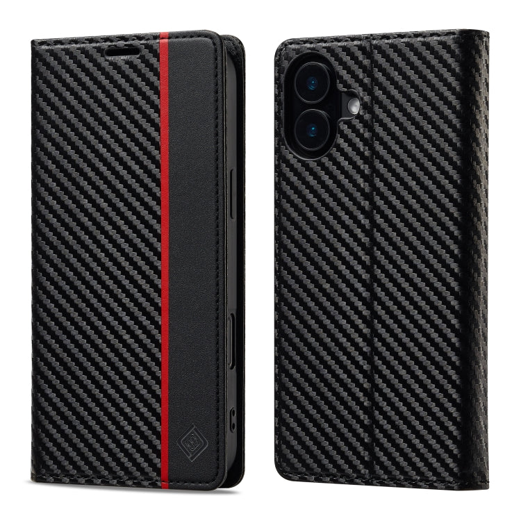 For iPhone 16 Plus LC.IMEEKE Carbon Fiber Leather Phone Case(Vertical Black)