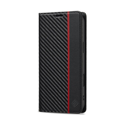 For iPhone 16 Plus LC.IMEEKE Carbon Fiber Leather Phone Case(Vertical Black)